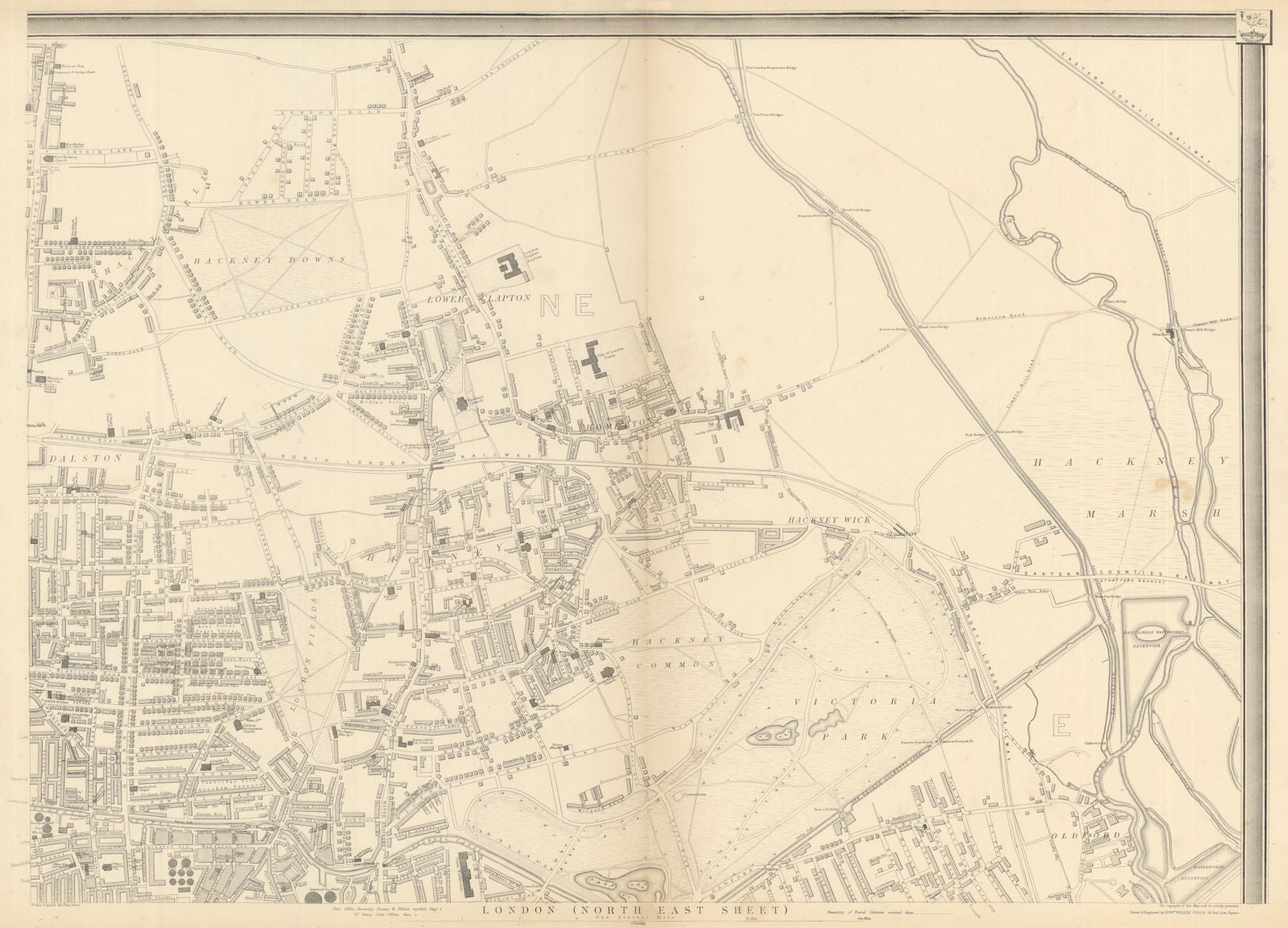 'CASSELLS LONDON NE. Hackney Old Ford Dalston Homerton Clapton. WELLER 1863 map